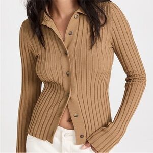Anine Bing Joslyn Rib Knit Cardigan Camel Size M